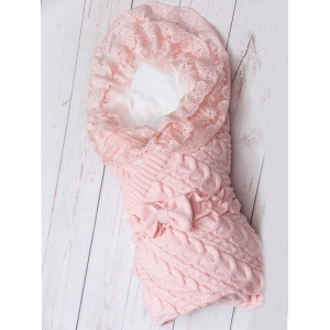 Вязаный конверт на выписку Коса Лайт персик