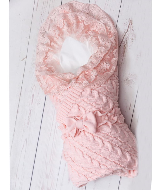 Вязаный конверт на выписку Коса Лайт персик