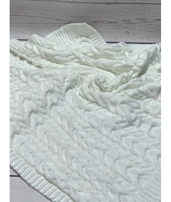 Вязаный плед для новорожденных Коса белый