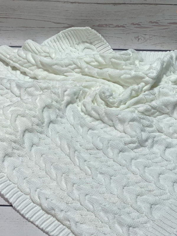 Вязаный плед Коса белый