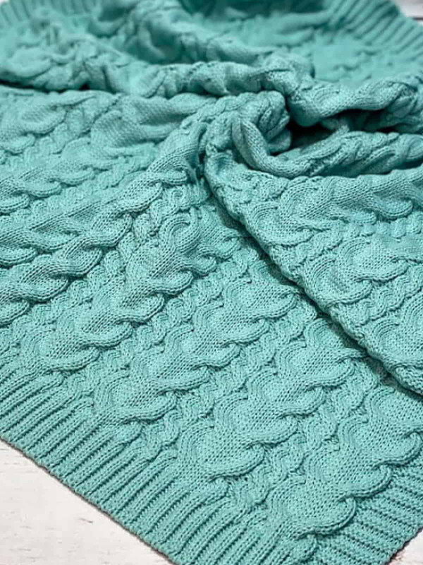 Вязаный плед Коса аквамарин