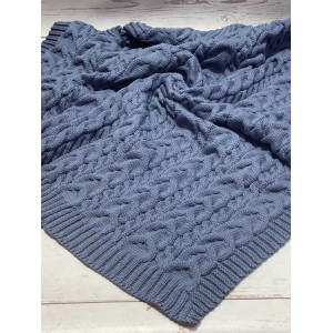 Вязаный плед для новорожденных Коса ежевичный