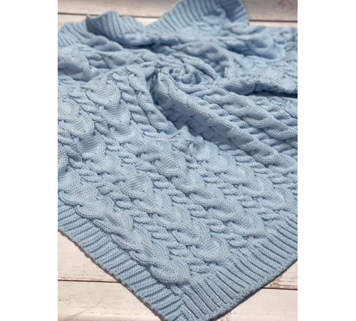 Вязаный плед для новорожденных Коса голубой