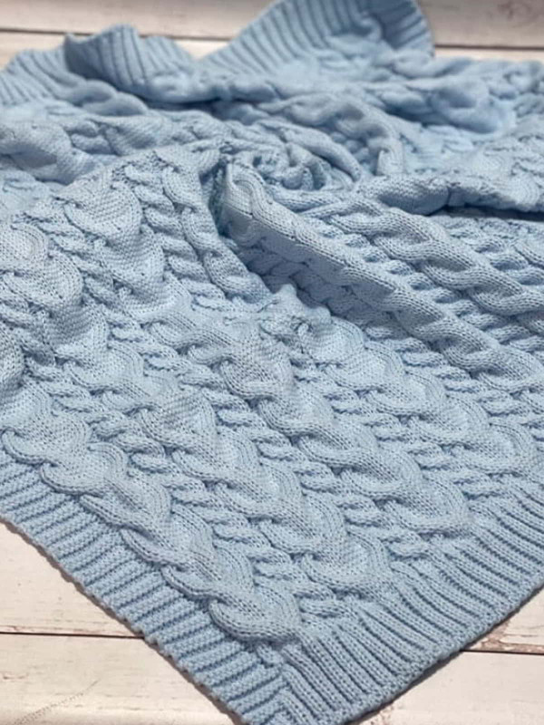 Вязаный плед Коса голубой