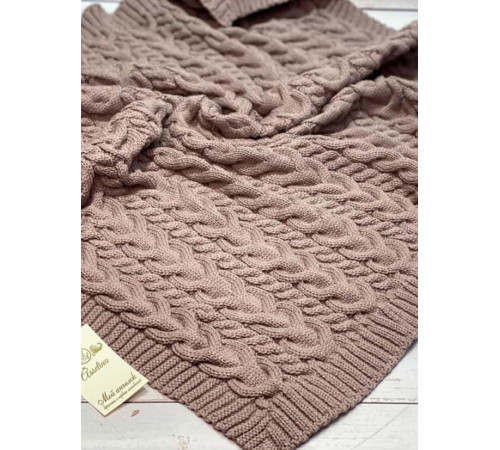 Вязаный плед для новорожденных Коса какао