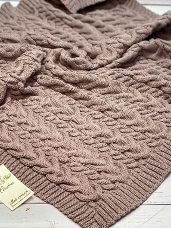 Вязаный плед Коса какао