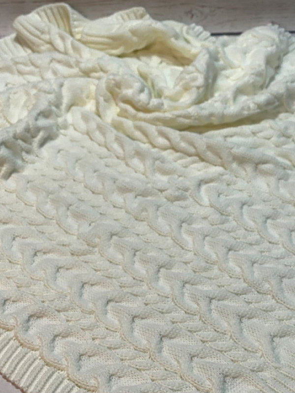 Вязаный плед Коса молочный