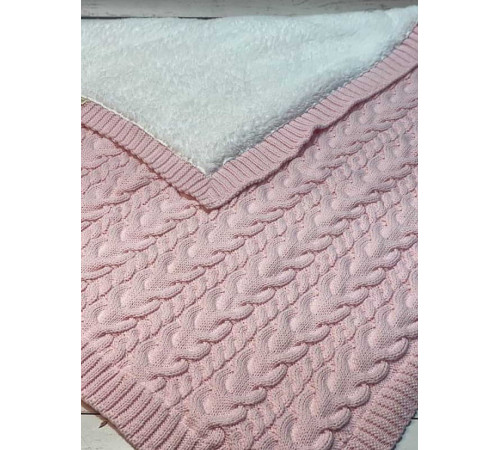 Вязаный плед для новорожденных Коса розовый