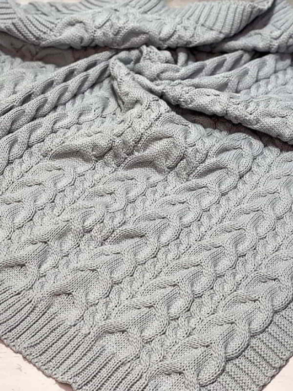 Вязаный плед Коса серый