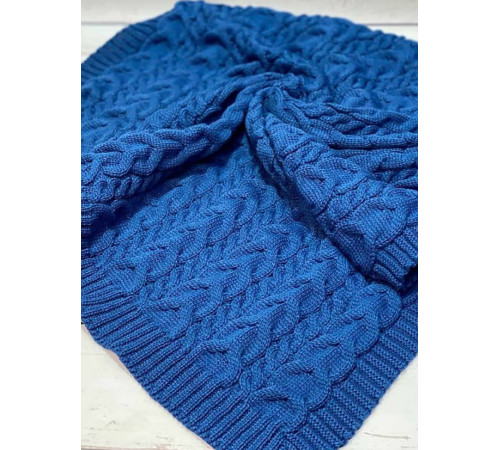 Вязаный плед для новорожденных Коса синий