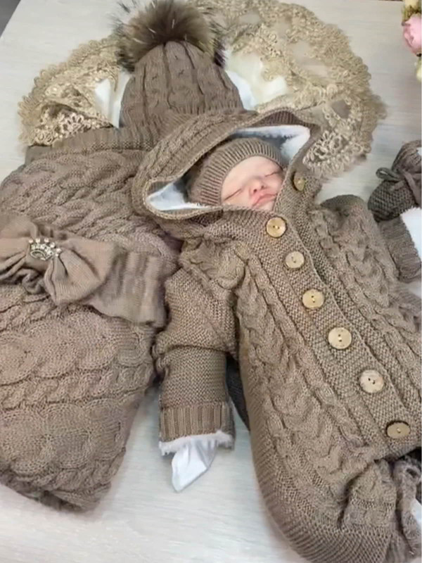 Демисезонный вязаный комплект Коса Лайт Кружево-Рози какао