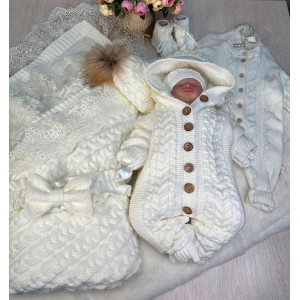 Демисезонный комплект на выписку Коса Лайт Кружево-Рози молочный