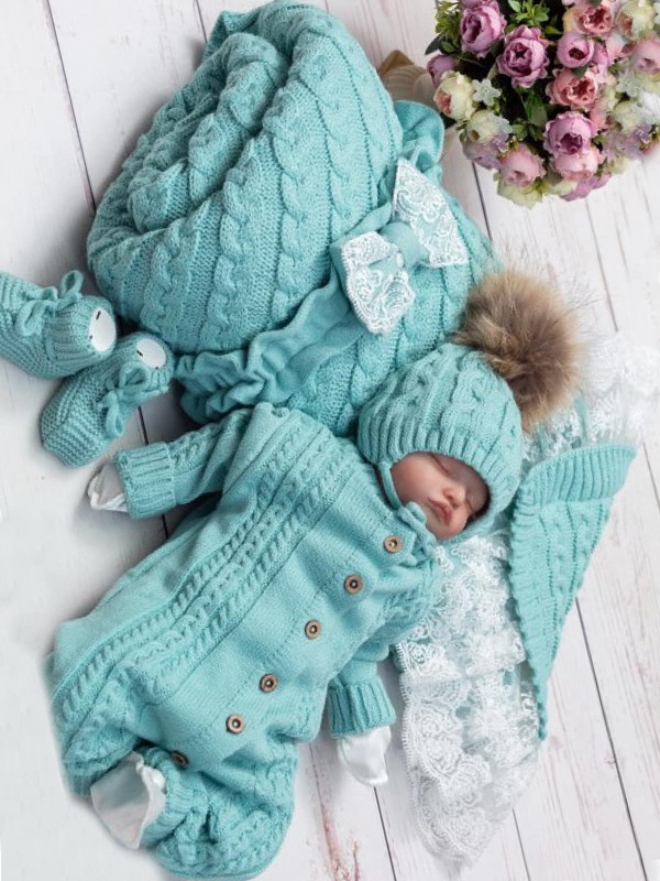 Демисезонный вязаный комплект Косы Кружево-Косички тиффани