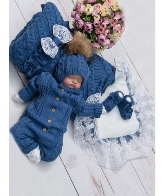 Демисезонный вязаный комплект на выписку Косы Кружево-Косички парламент