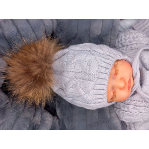 Вязаный комплект на выписку Коса-Рози серый