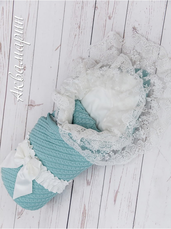 Вязаный конверт Коса Лайт аквамарин