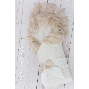 Вязаный конверт на выписку Коса Лайт молочный-какао