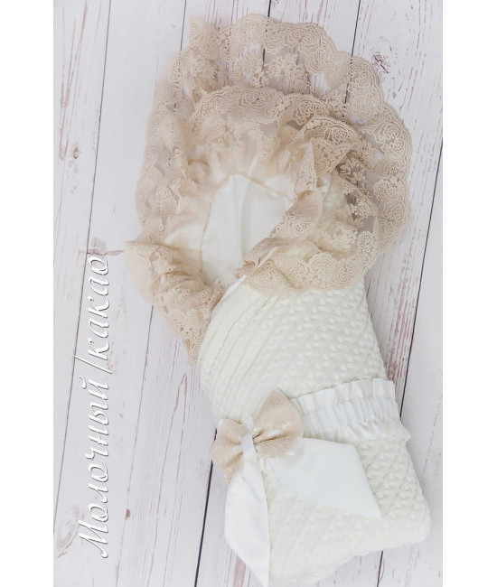 Вязаный конверт на выписку Коса Лайт молочный-какао