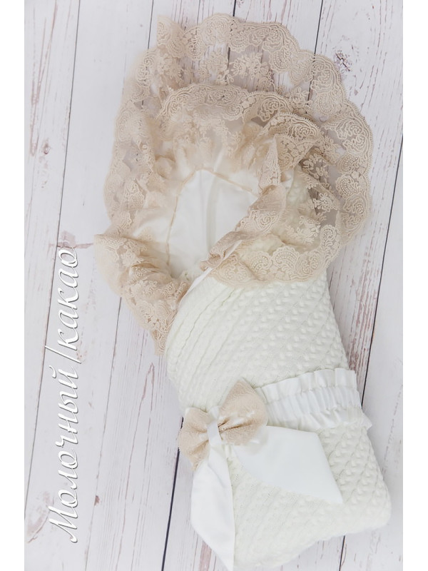 Вязаный конверт Коса Лайт молочный-какао