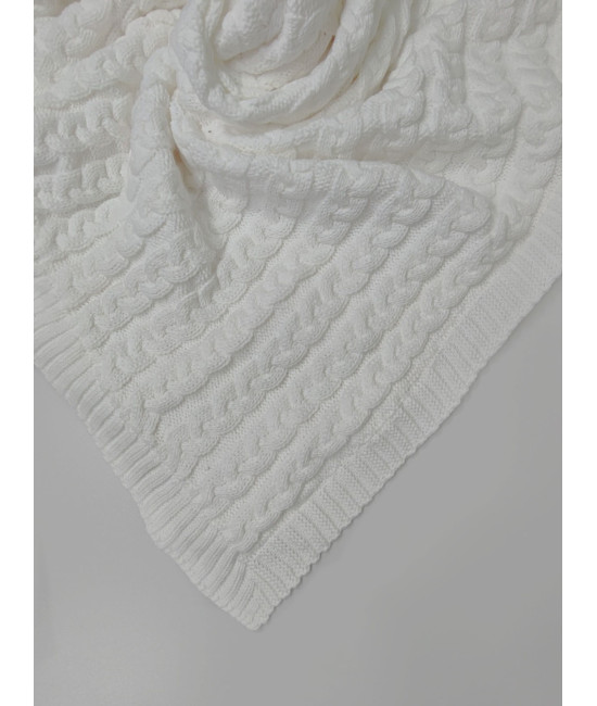 Вязаный комплект на выписку Коса Кружево-Марфин белый