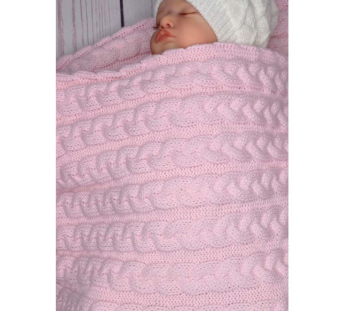 Вязаный плед для новорожденных Косички розовый