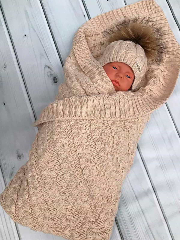 Вязаный плед Косички крем-брюле