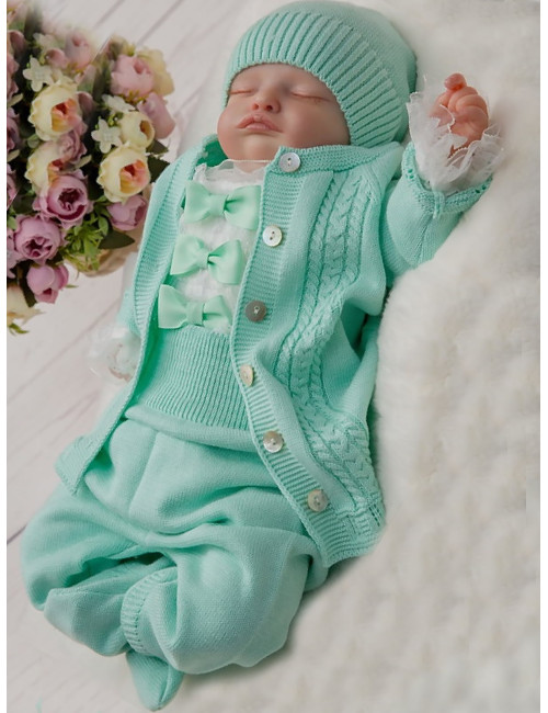 Вязаный костюм для новорождённого Asselina «Крокус», тиффани