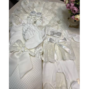 Летний вязаный комплект Кукуруза-Кокетка белый