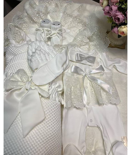 Летний вязаный комплект Кукуруза-Кокетка белый