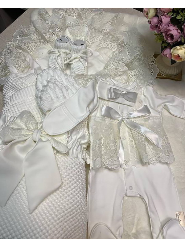 Летний вязаный комплект Кукуруза-Кокетка белый