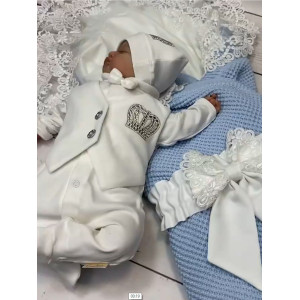 Демисезонный вязаный комплект Кукуруза-Джентльмен голубой-молочный