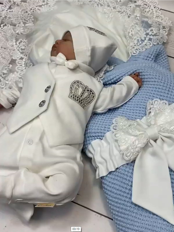 Демисезонный вязаный комплект Кукуруза-Джентльмен голубой-молочный