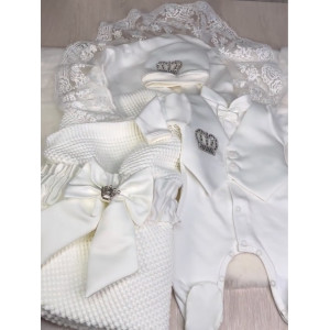 Летний вязаный комплект Кукуруза-Джентльмен белый