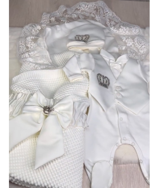 Летний вязаный комплект Кукуруза-Джентльмен белый