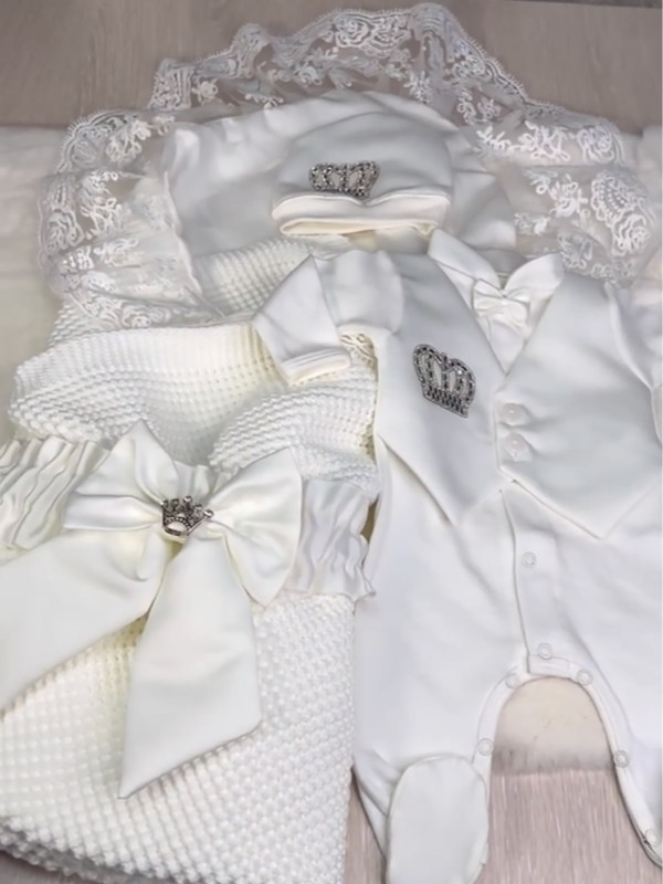 Летний вязаный комплект Кукуруза-Джентльмен белый