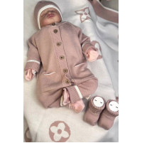 Вязаный комбинезон шапочка пинетки Личи пудра Вязаный комбинезон шапочка пинетки Личи пудра