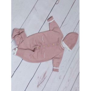 Вязаный комбинезон шапочка пинетки Личи пудра