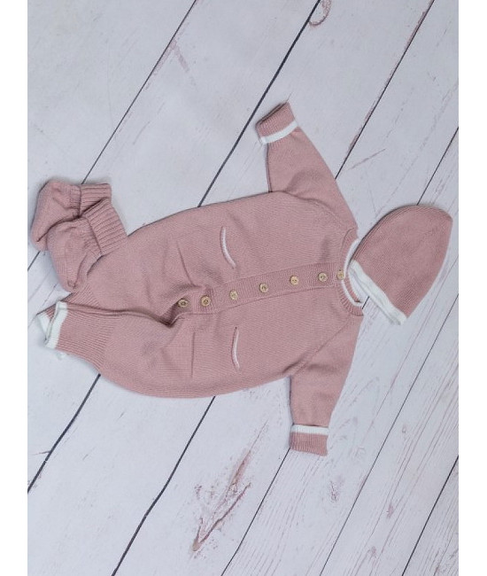 Вязаный комбинезон шапочка пинетки Личи пудра