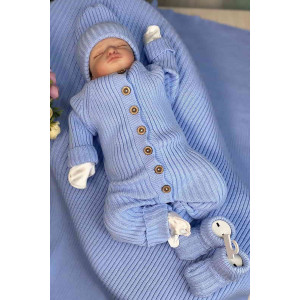 Вязаный комплект для новорожденных Лилу голубой