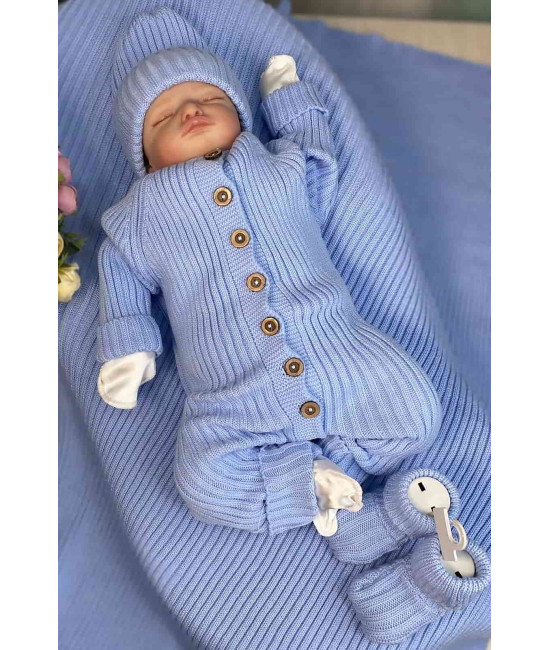 Вязаный комплект для новорожденных Лилу голубой