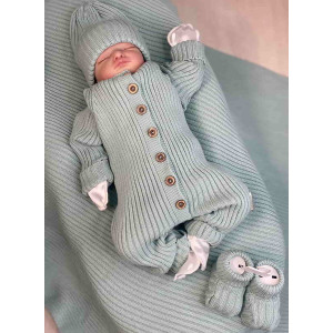 Вязаный комплект для новорожденных Лилу аквамарин