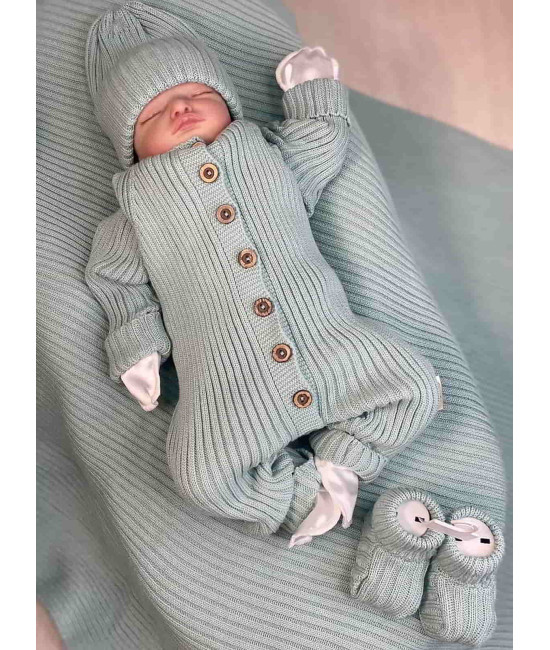 Вязаный комплект для новорожденных Лилу аквамарин
