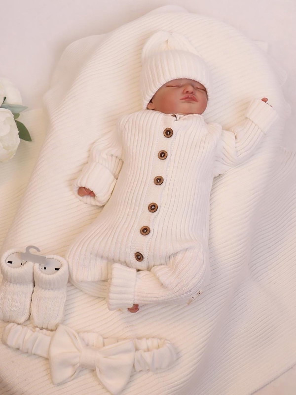 Летний вязаный комплект Лилу молочный