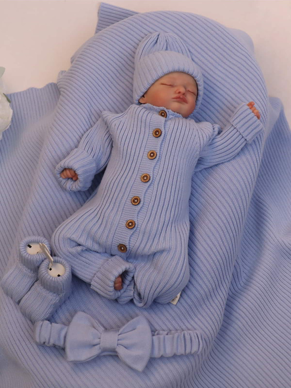 Летний вязаный комплект Лилу голубой