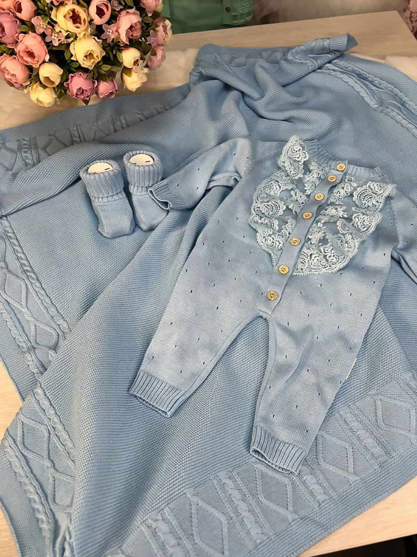 Летний вязаный комплект Люпин-Капелька голубой