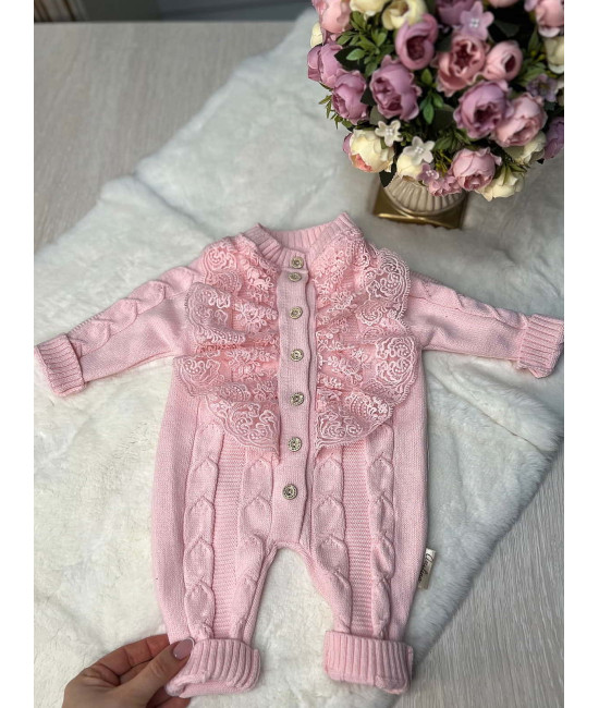 Вязаный комбинезон Марфин Кружево розовый