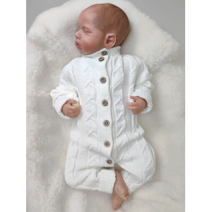 Вязаный комплект на выписку Коса Кружево-Марфин белый