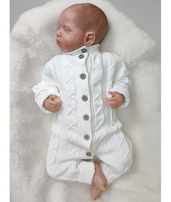 Вязаный комплект на выписку Коса Кружево-Марфин белый