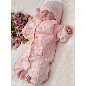 Вязаный комбинезон Марфин Кружево розовый