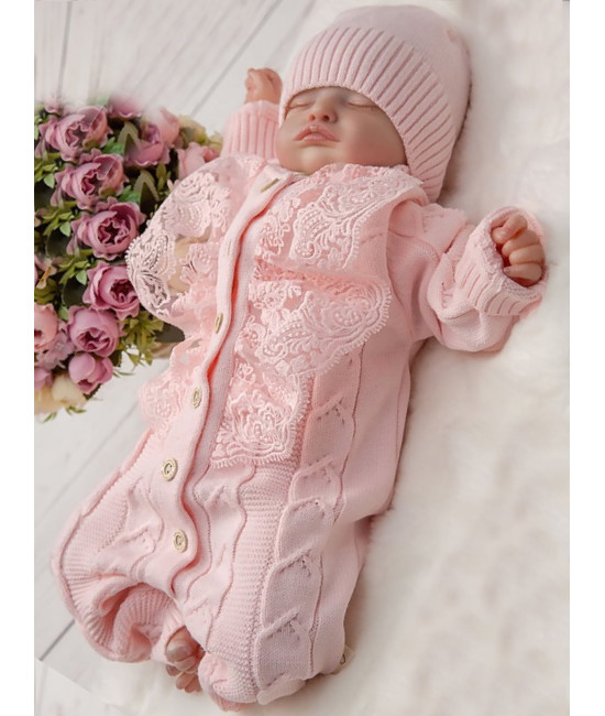Вязаный комбинезон Марфин Кружево розовый